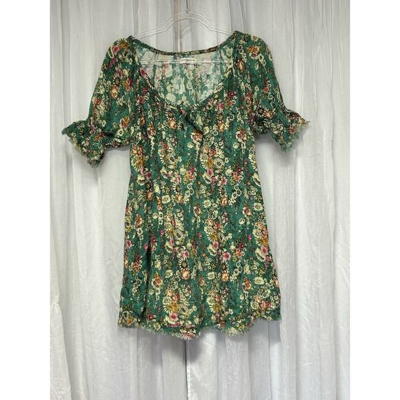 Natural Life Womens Sienna Floral Boho Mini Dress Sz M Puff Sleeve Cotton Gauze - Picture 2 of 11